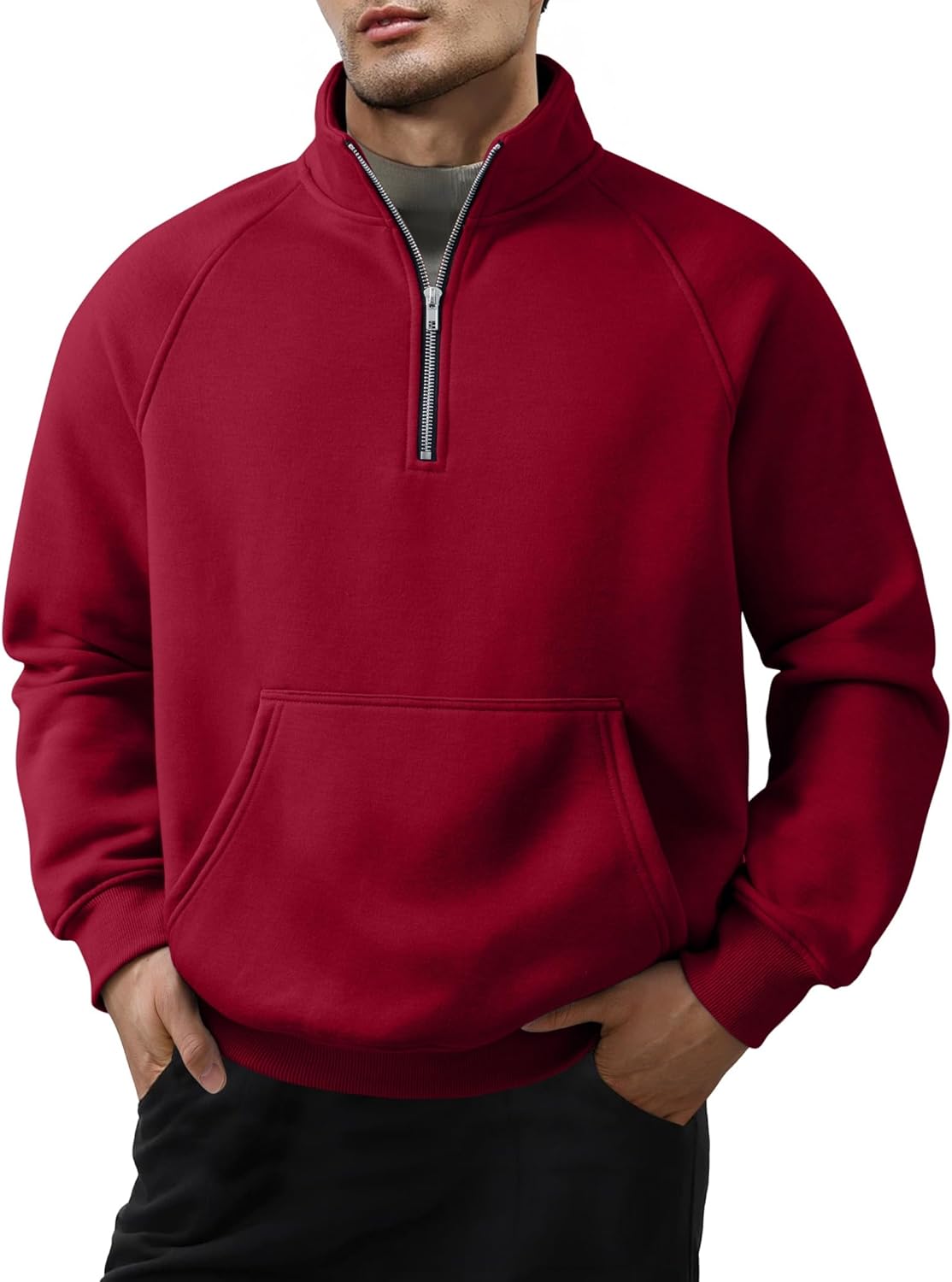 JMIERR Men's Fleece Quarter Zip Pullover Sweater for Fall