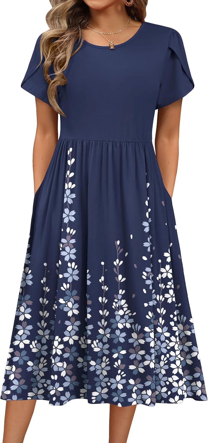 HOTOUCH Women's Summer Short Sleeve A-Line Midi Dress Review