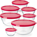 7 Stackable Space-Saving Nesting Glass Bowls with Pink Lids