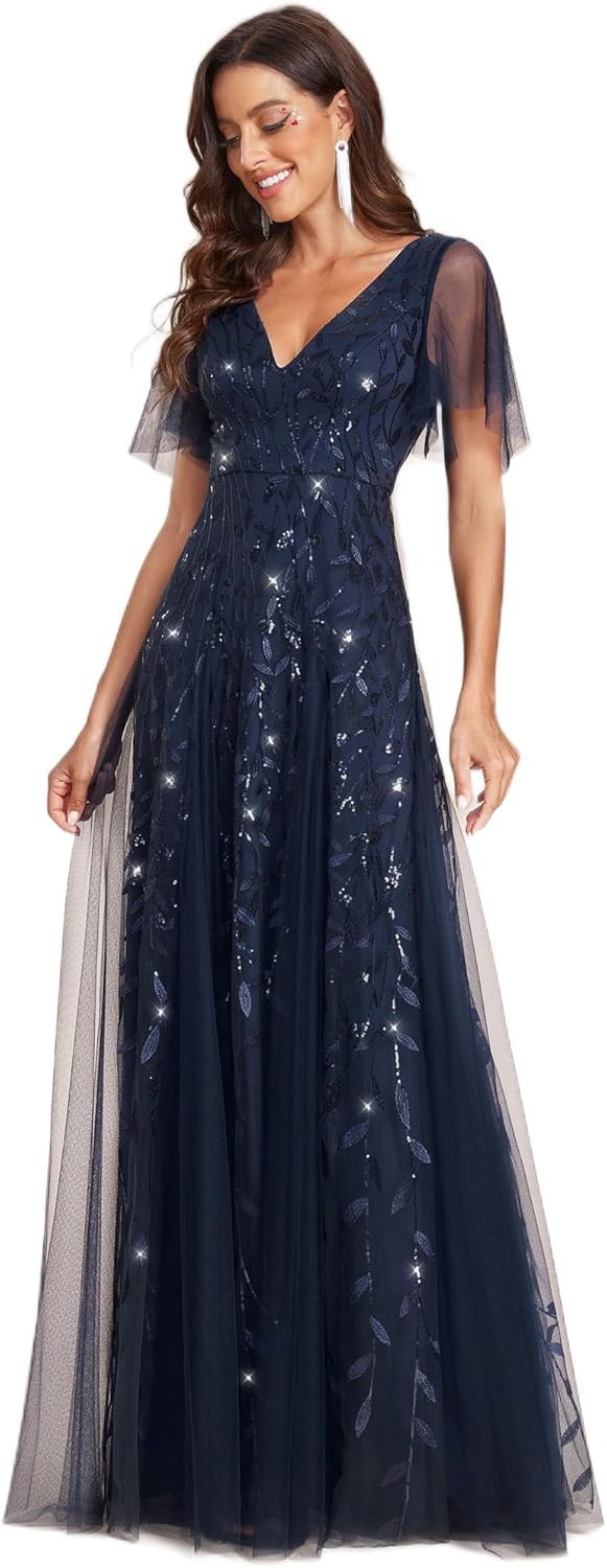 Ever-Pretty Sequin Sparkly V-Neck A-Line Evening Dress 00734