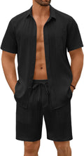 COOFANDY Mens Beach Outfits 2 Piece Set - Lightweight Summer Textured
