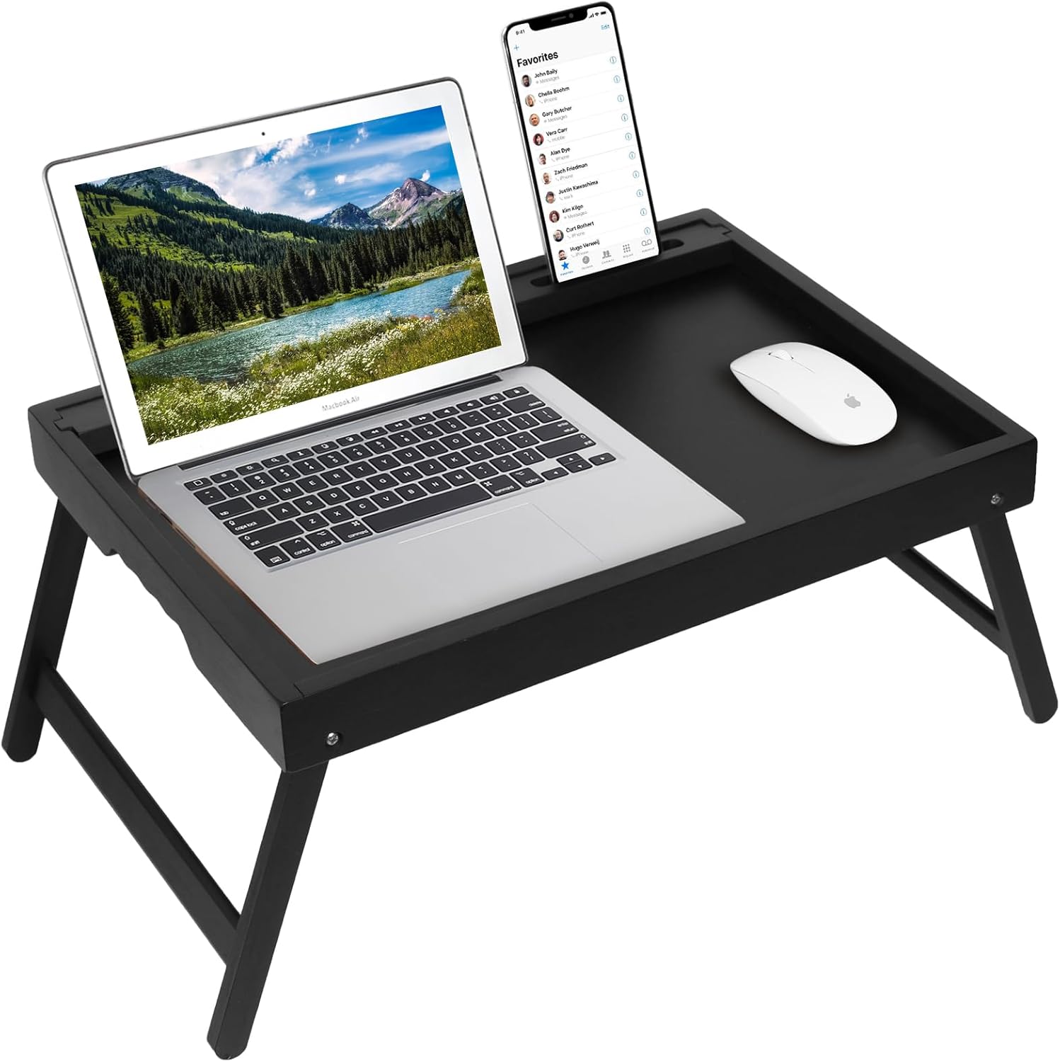 Artmeer Bed Tray Table with Folding Legs for Breakfast & Snacks