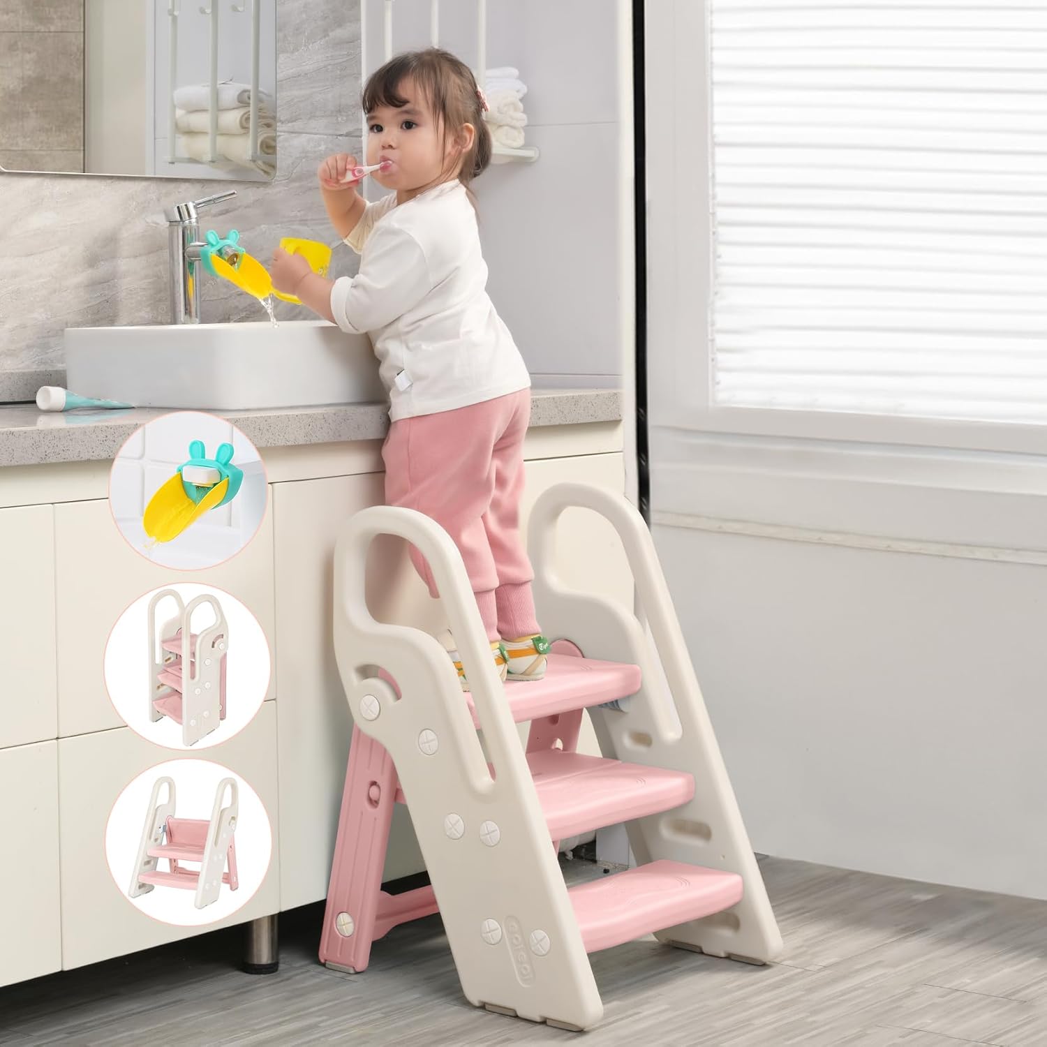 Onasti Foldable Toddler Step Stool for Kids Bathroom and Kitchen