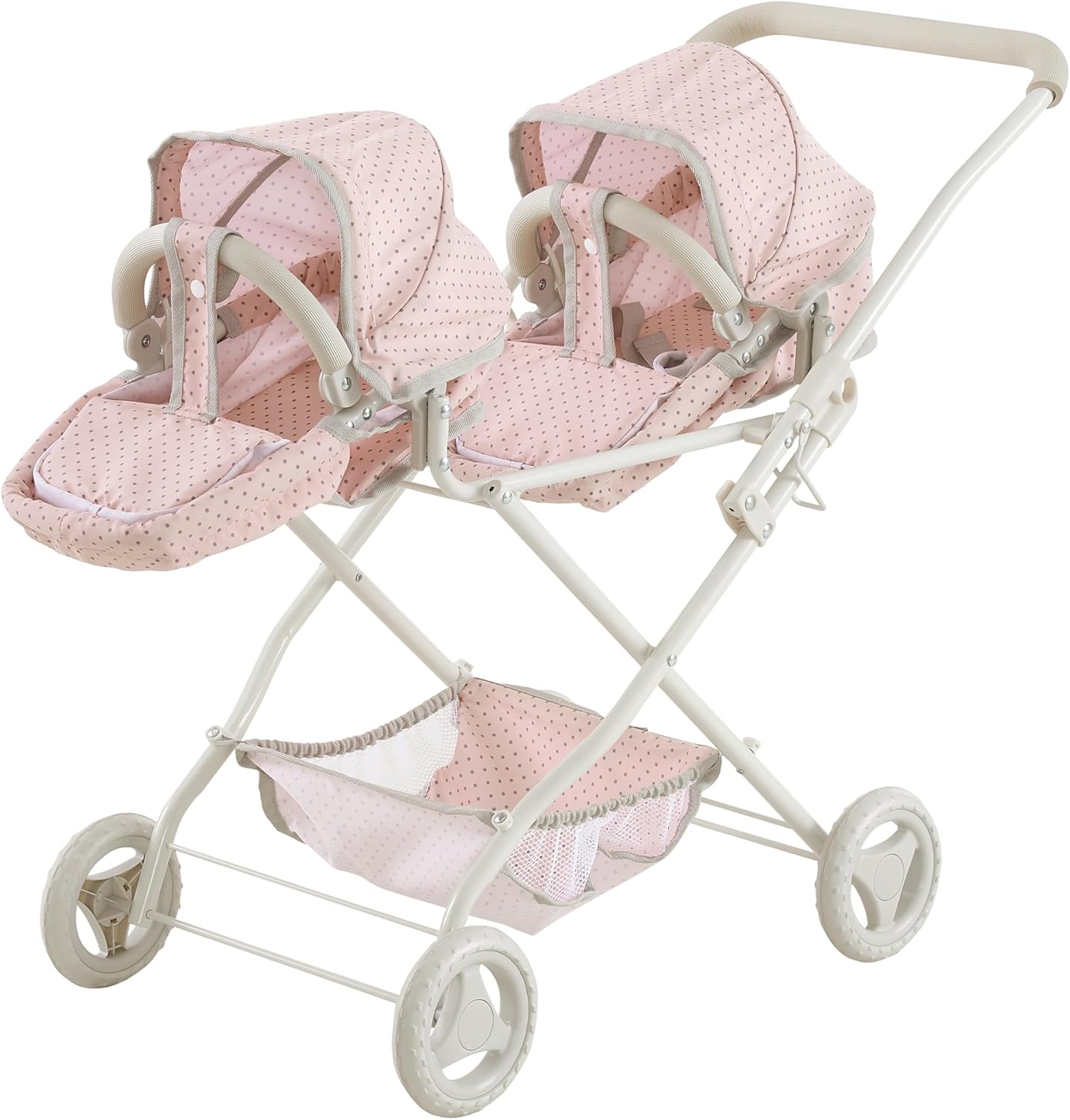 Realistic Twin Baby Doll Stroller for Kids Ages 3+ in Pink/Gray