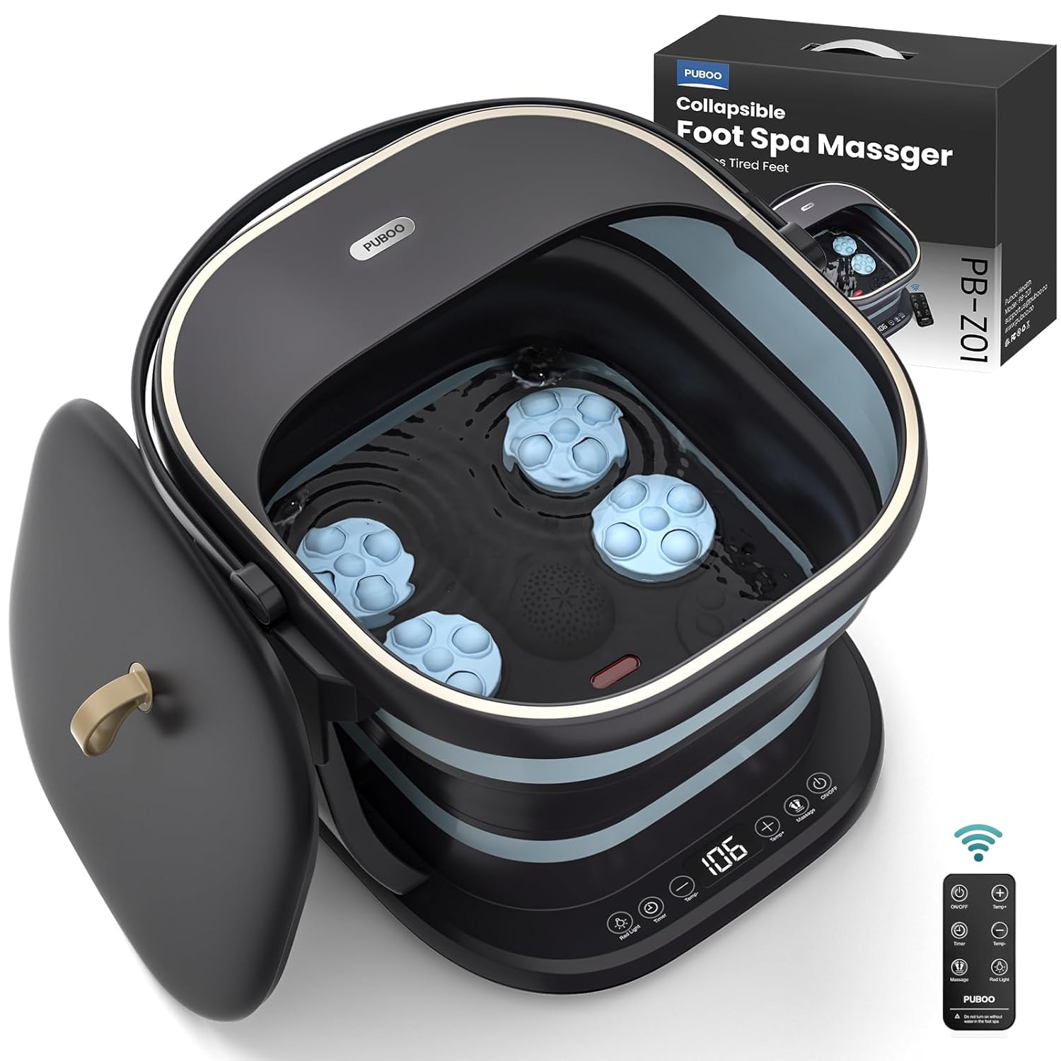 Puboo Collapsible Heated Foot Spa Bath with Remote Control