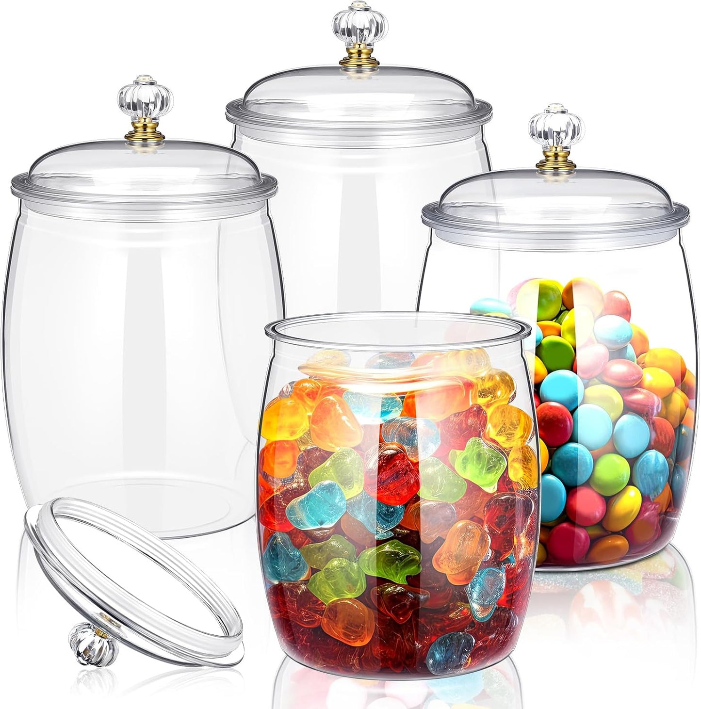 Nuogo 4 Pcs Plastic Candy Jars with Lids for Home Organization