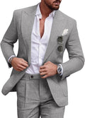 Linen Men Suit Set Casual Tuxedo 2 Piece Regular Fit Blazer and Pants