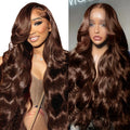 32 in Chocolate Brown Lace Front Wig Human Hair 220 Density - Natural