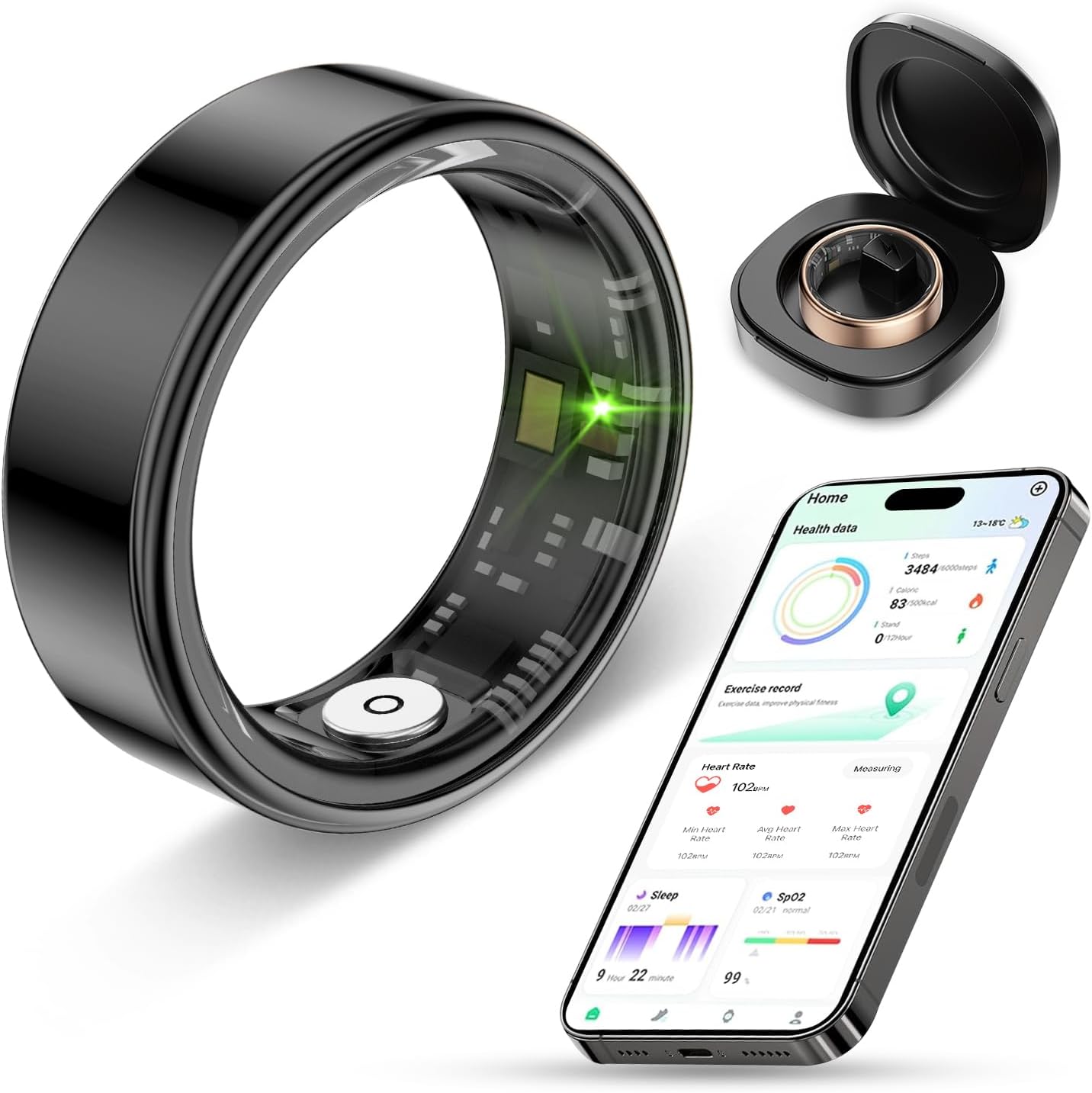 Smart Ring Health Tracker for Men Women - IP68 Waterproof