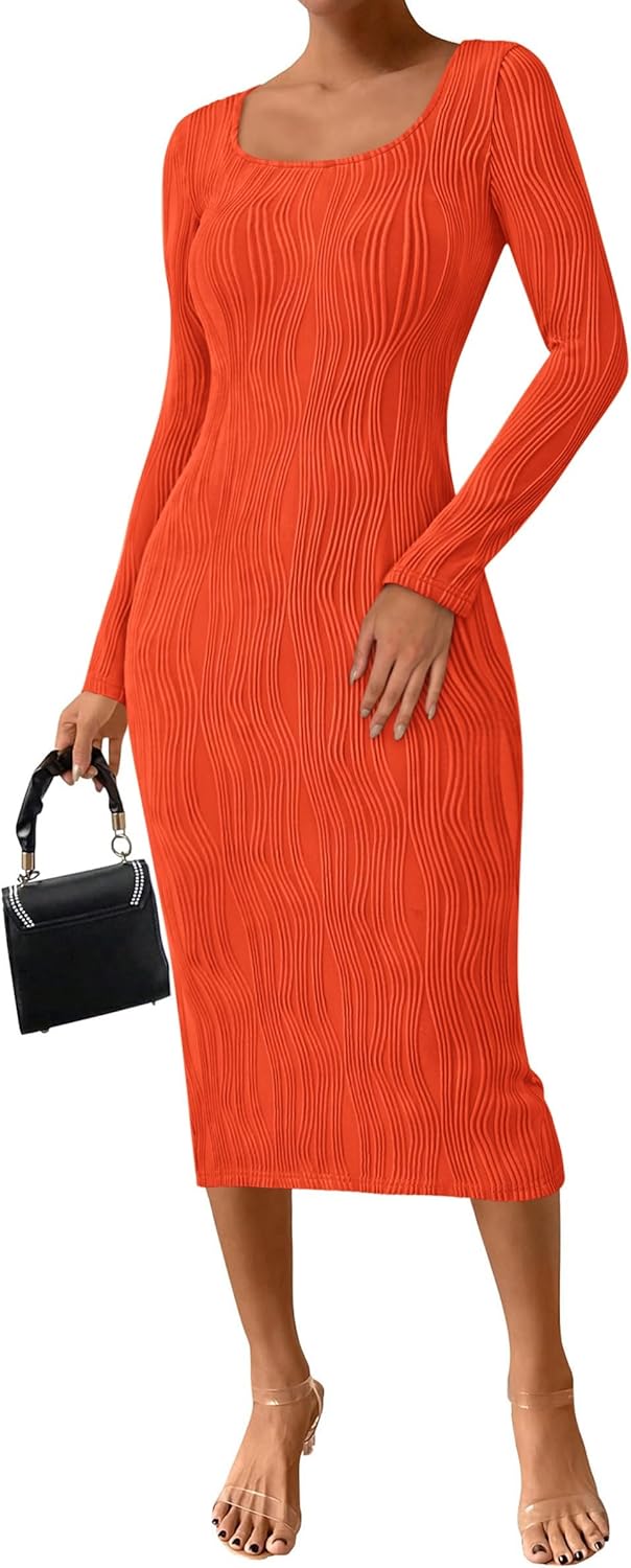 PRETTYGARDEN Womens Fall Dresses 2025 Long Sleeve Midi Dress