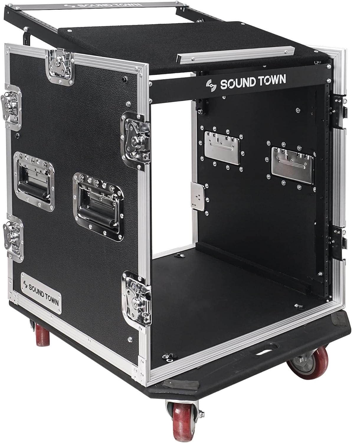 Sound Town Enhanced 12U PA DJ Rack with Slant Mixer Top