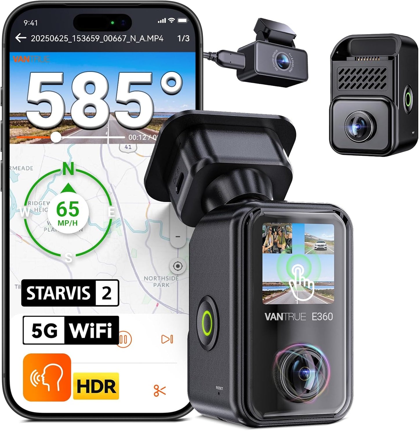 Vantrue E360 Plus All Channel Dash Cam with Dual Fisheye Lenses