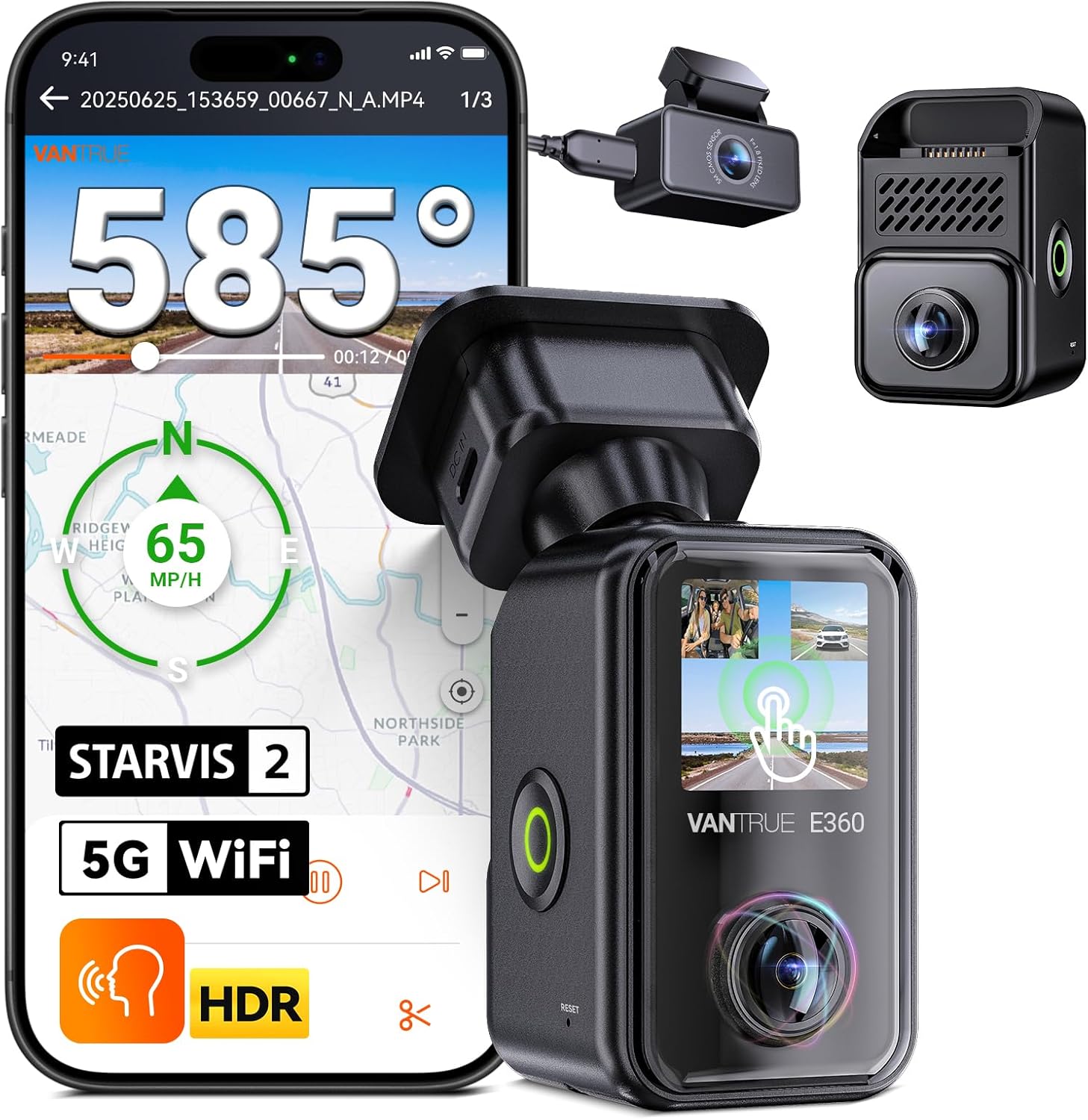 Vantrue E360 Plus All Channel Dash Cam with Dual Fisheye Lenses