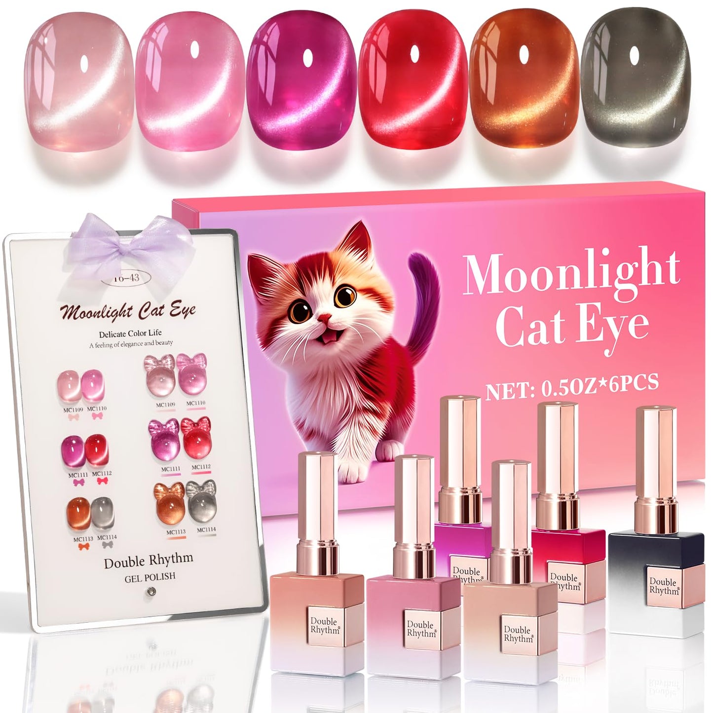 Double Rhythm Cat Eye Gel Nail Polish Set of 6 for Stunning Nails