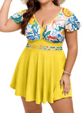 Plus Size Tankini Swim Dress Two Piece Ruffle V Neck Swimwear