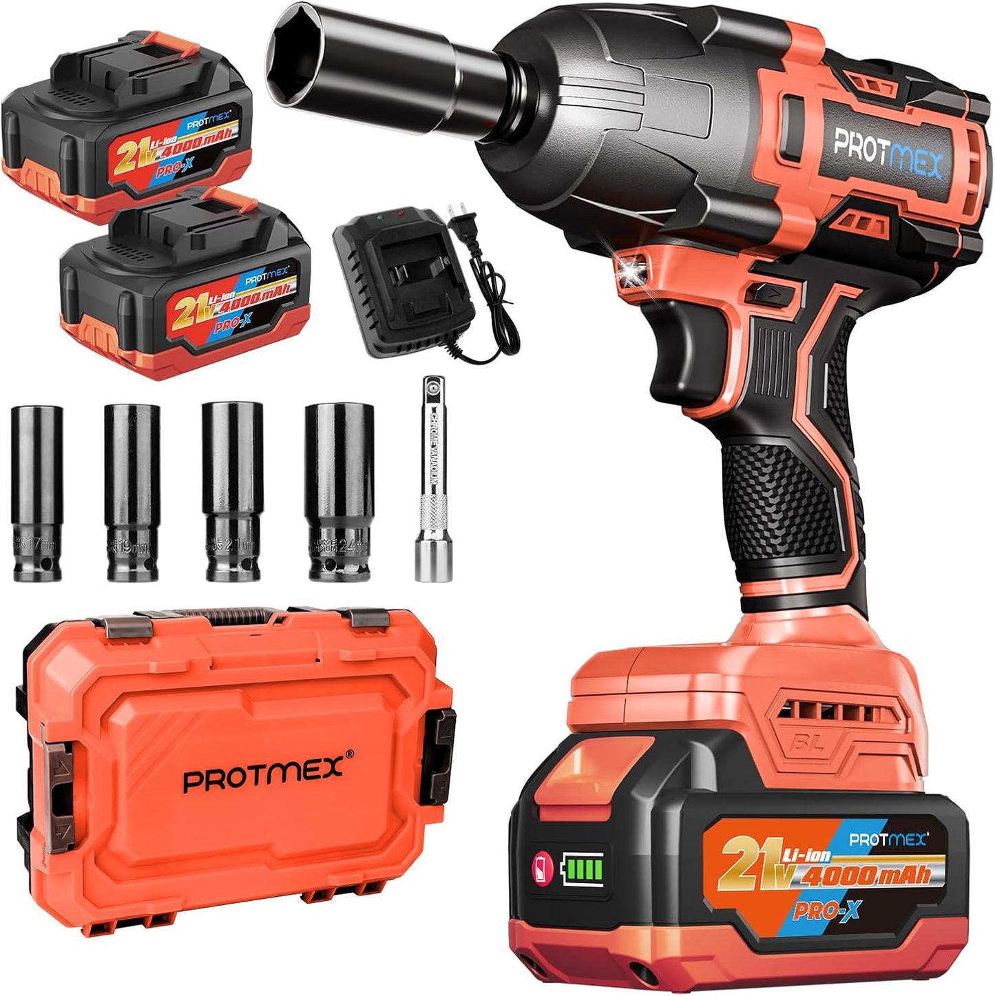 900Ft-lbs Cordless Impact Wrench with 2x4.0Ah Batteries