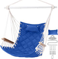 Hammock Chair Hanging Swing with Wooden Armrests - Comfortable Cotton