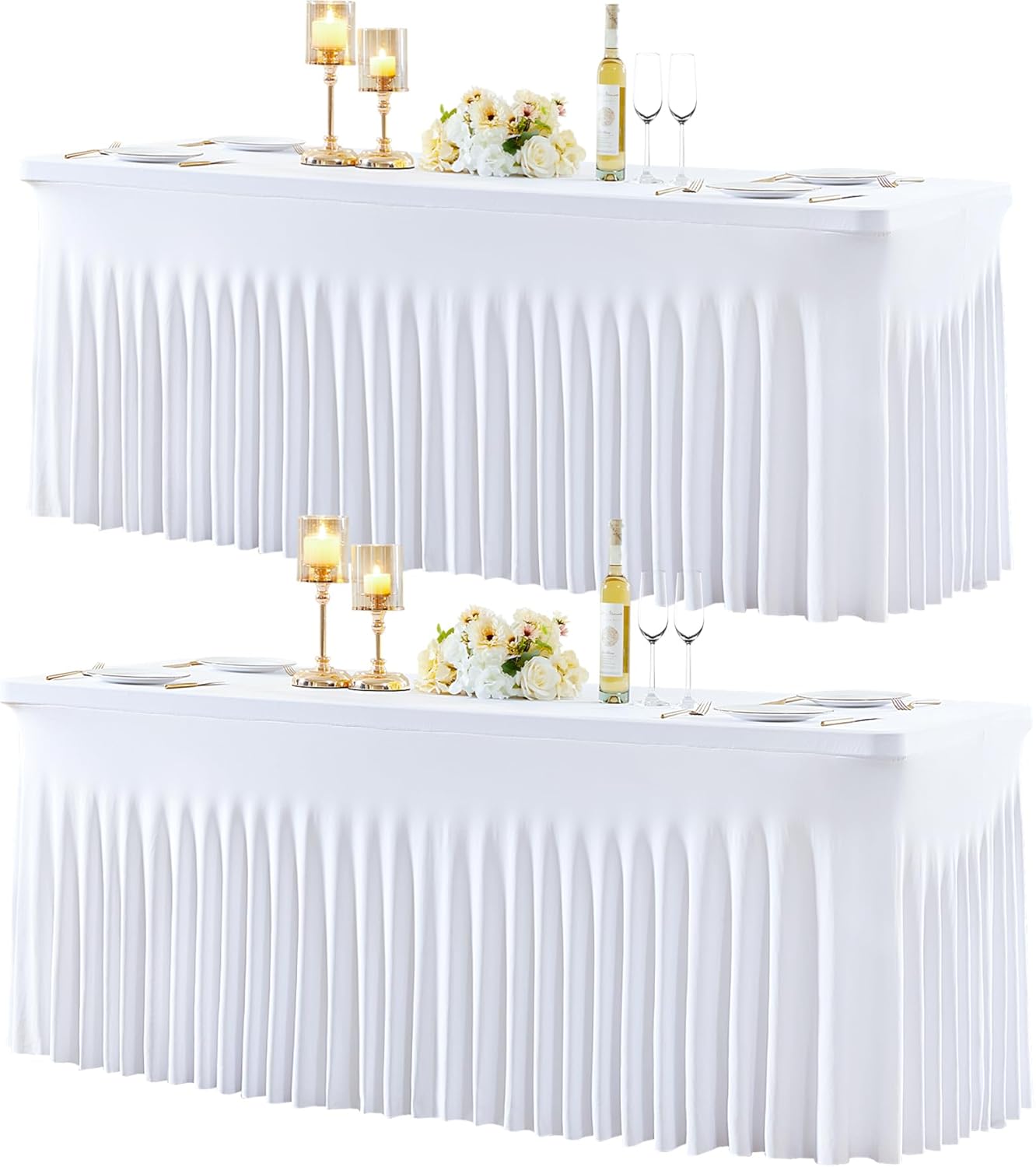 2 Pack Spandex White Fitted Table Cloth for 6ft Rectangle Tables