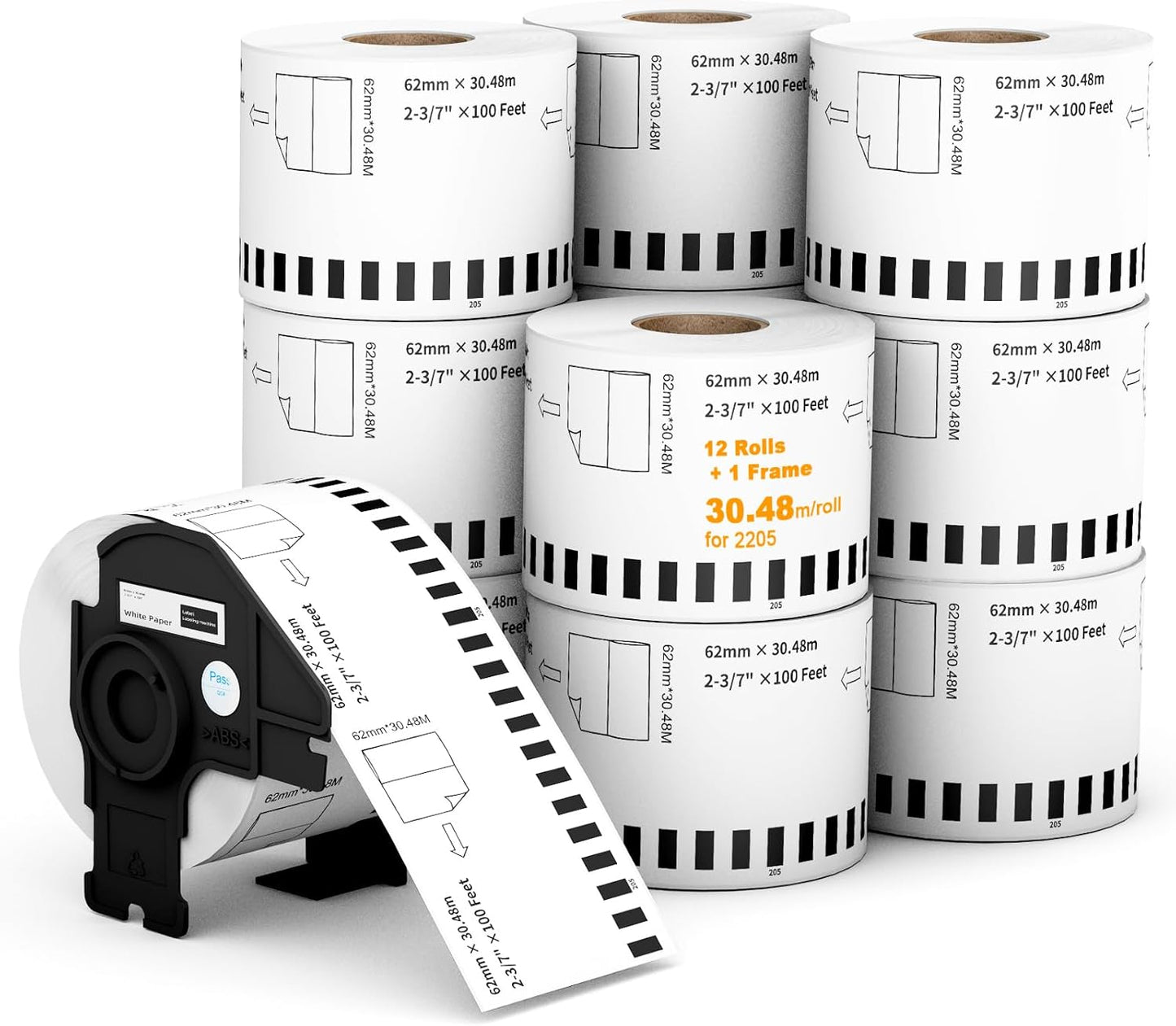 12 Rolls Continuous Length Labels 2-3/7ft x 100ft for QL Printers