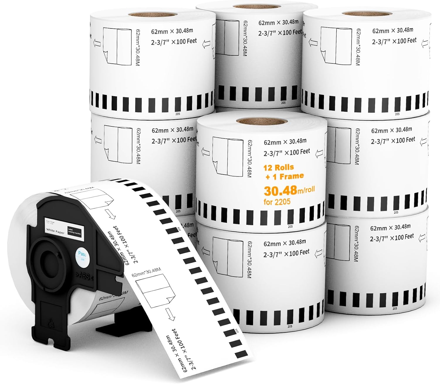 12 Rolls Continuous Length Labels 2-3/7ft x 100ft for QL Printers
