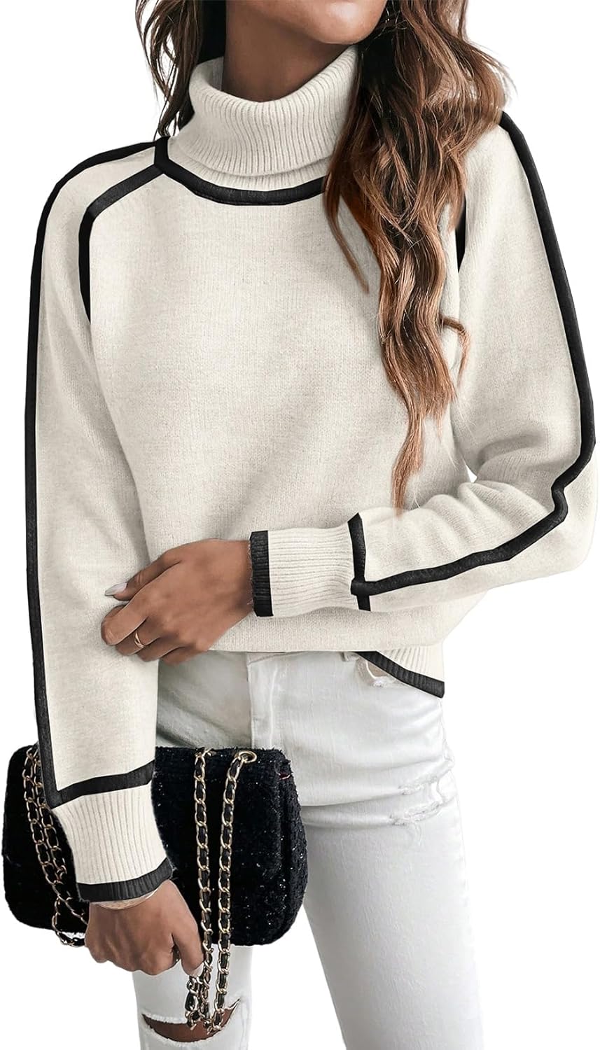 EVALESS Fall Sweaters for Women Trendy Cozy Turtleneck Tops