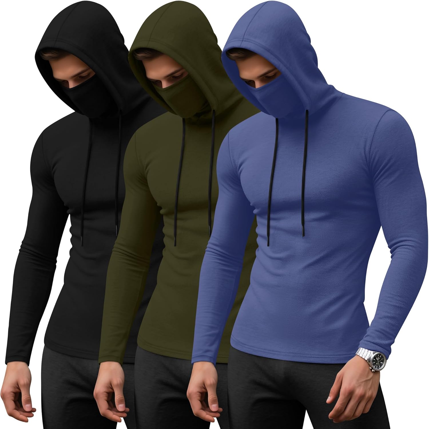 3 Pack Men's Sports Hoodies with Mask for Active Lifestyle