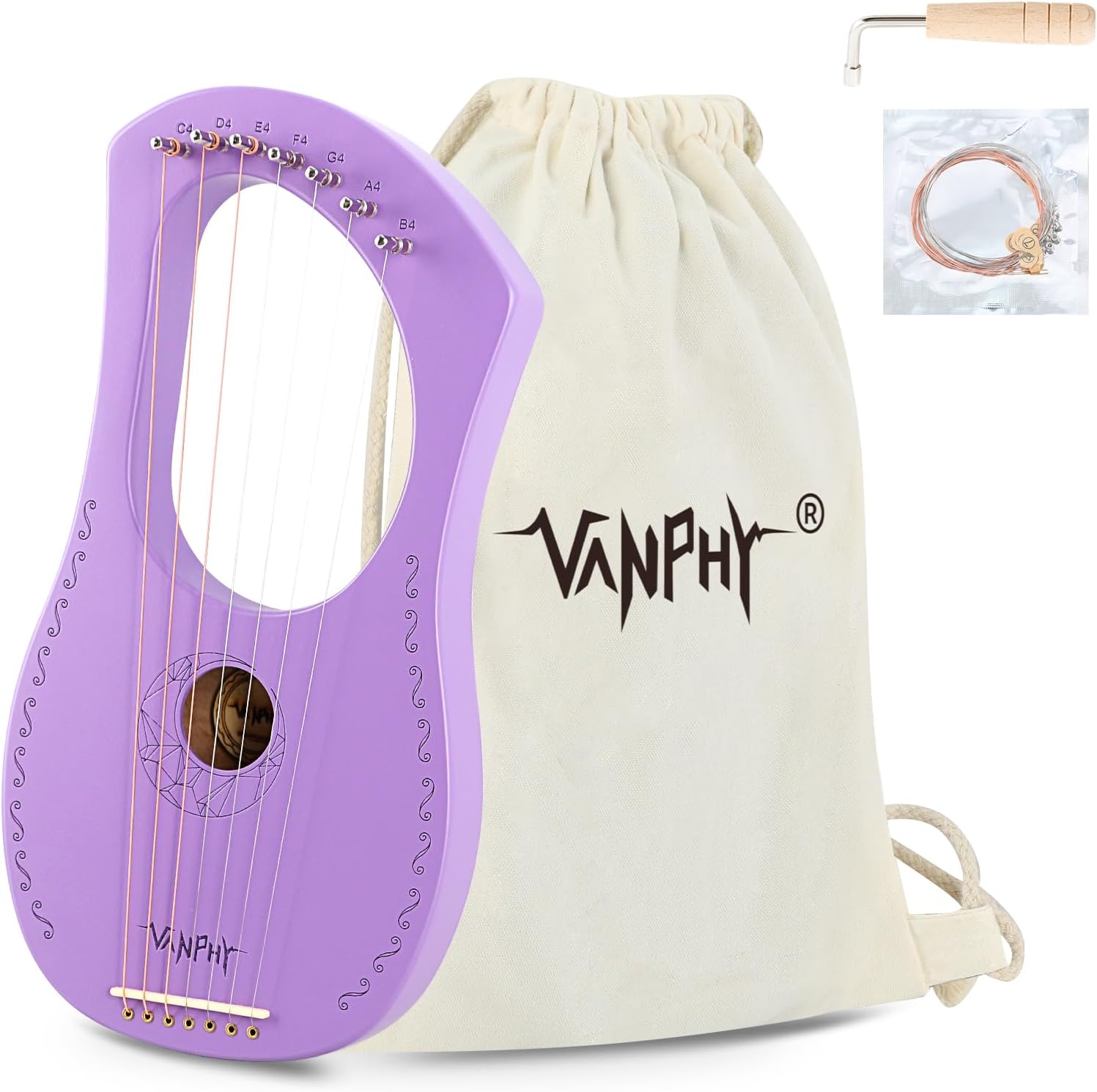 Lyre Harp 7 Strings Mahogany Body for Beginners by VANPHY