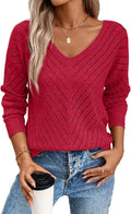 SHEWIN Womens V Neck Hollow Knit Sweater - Soft Knit Tunic