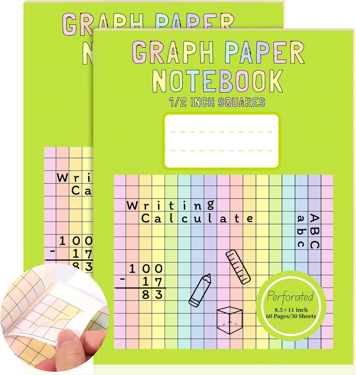 Colorful Quad Ruled Grid Notebook 2 Pack - Ideal for Dyslexia & Dysgraphia