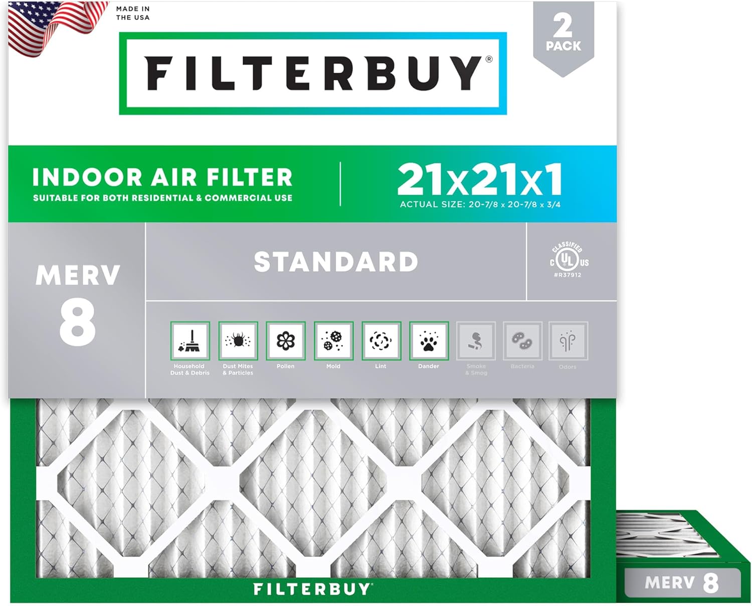 Filterbuy MERV 8 Dust Defense Air Filters (2-Pack)