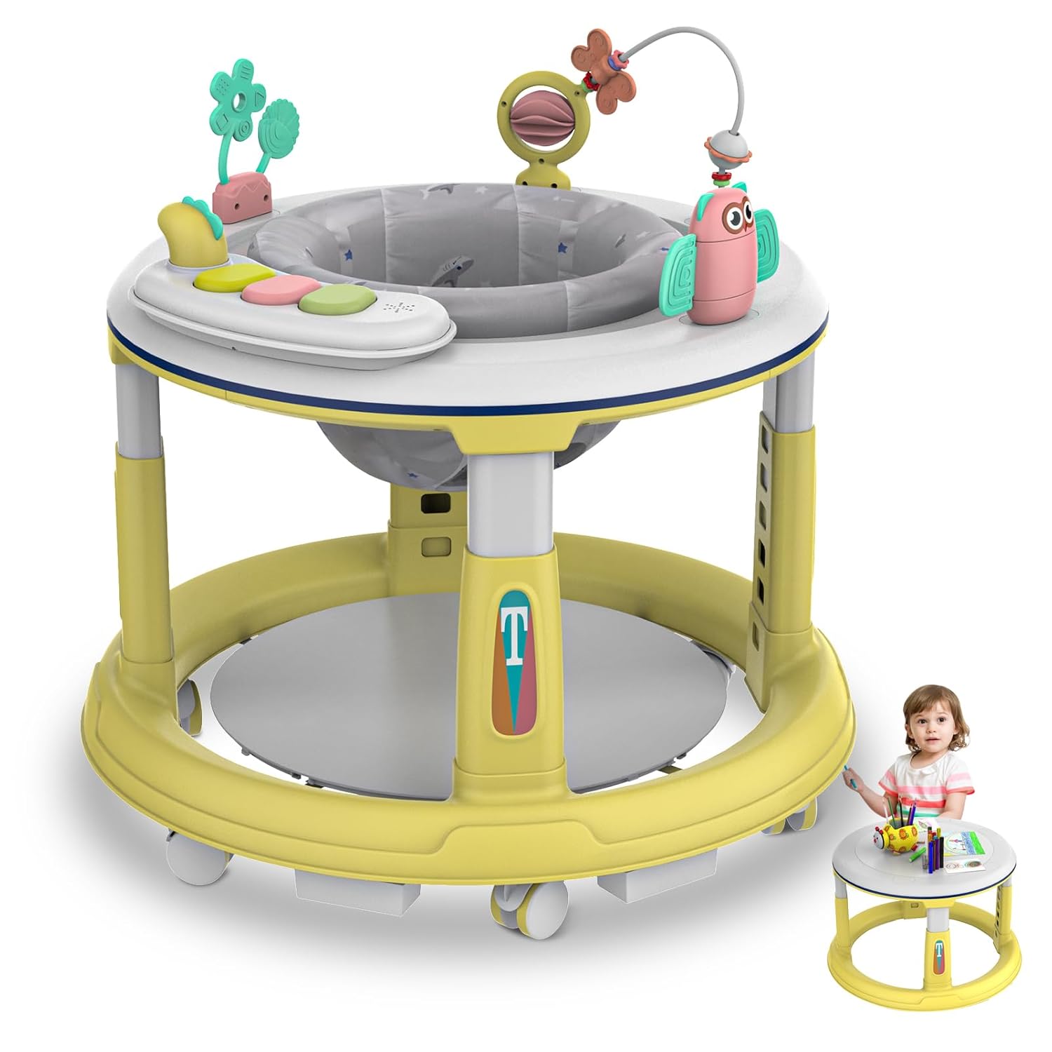 ErmeiRabbit Baby Walker: 360 Swivel Seat, Adjustable Height, Music