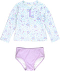 RuffleButts Long Sleeve Rash Guard Swimsuit Set - UPF 50+ Sun