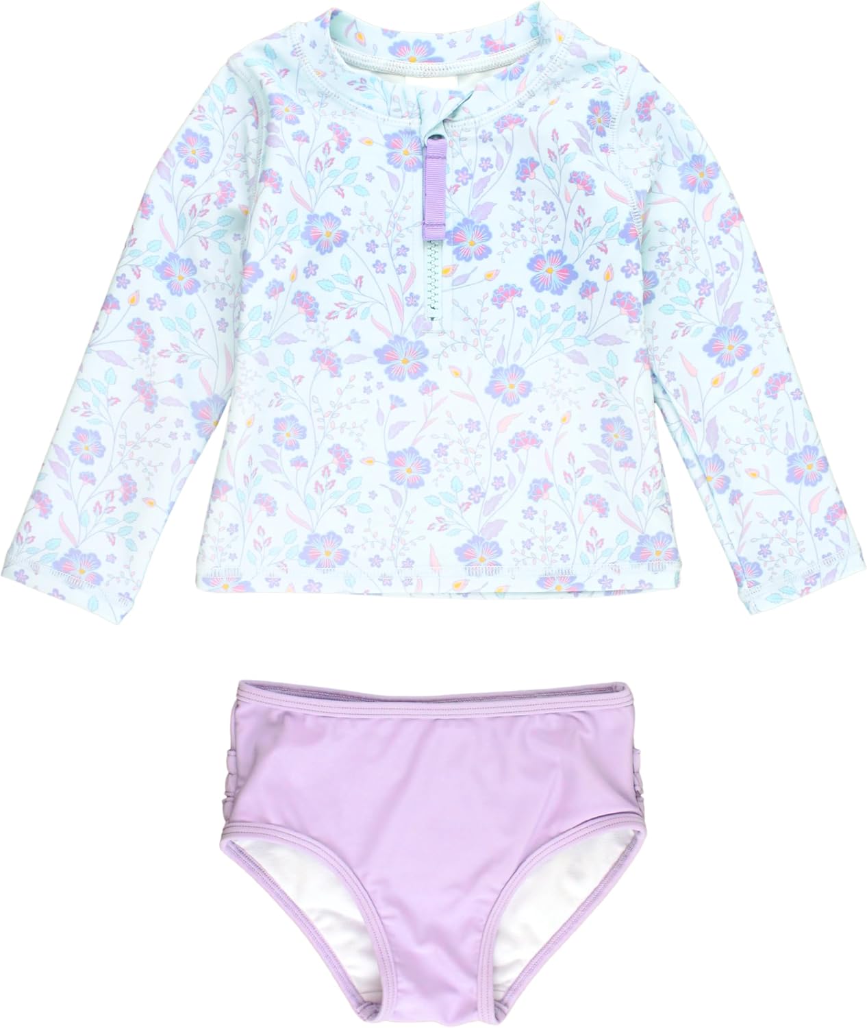 RuffleButts Baby Toddler Girls Long Sleeve Rash Guard Swimsuit Set