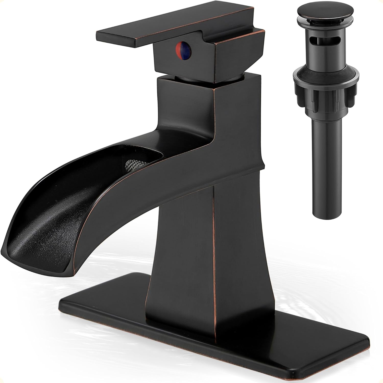 Brass Bathroom Waterfall Faucet in Oil Rubbed Bronze Finish