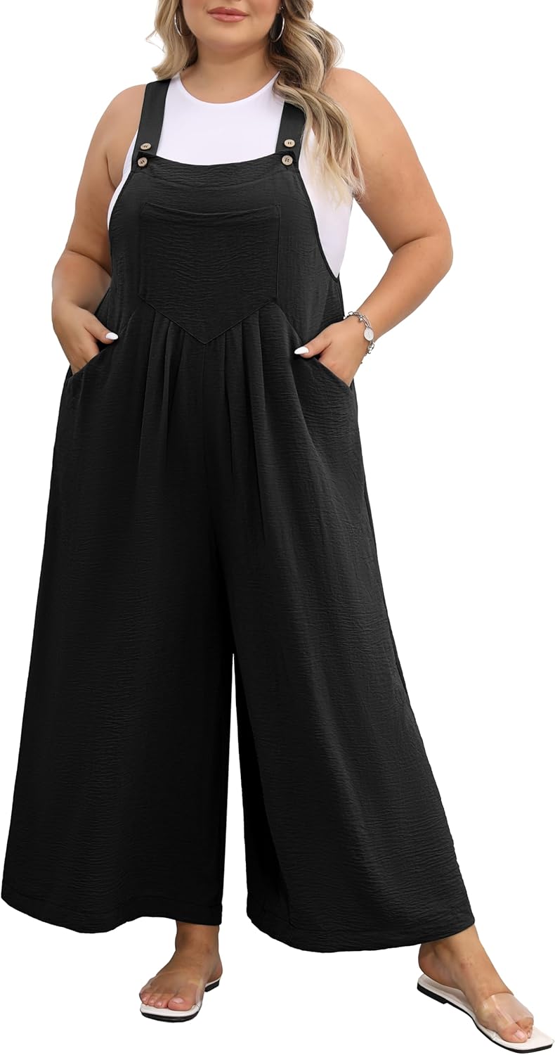 Plus Size Jumpsuit for Women with Adjustable Straps and Pockets