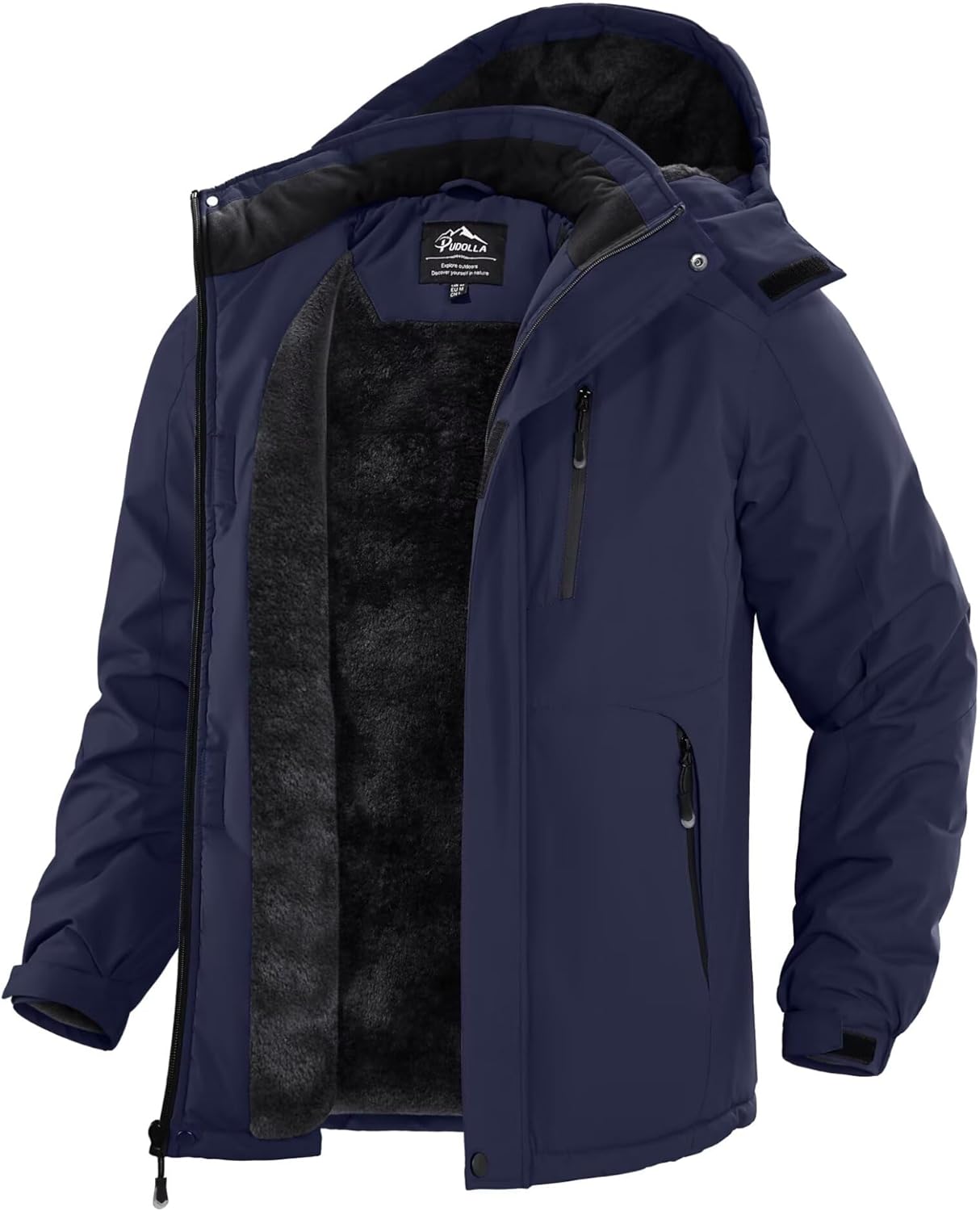 Pudolla Waterproof Men's Ski Jacket - Warm Fleece, Detachable Hood