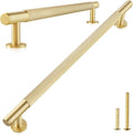 Solid Brass Cabinet Pulls 10in CC Grooved Bar Handles - Brushed Brass