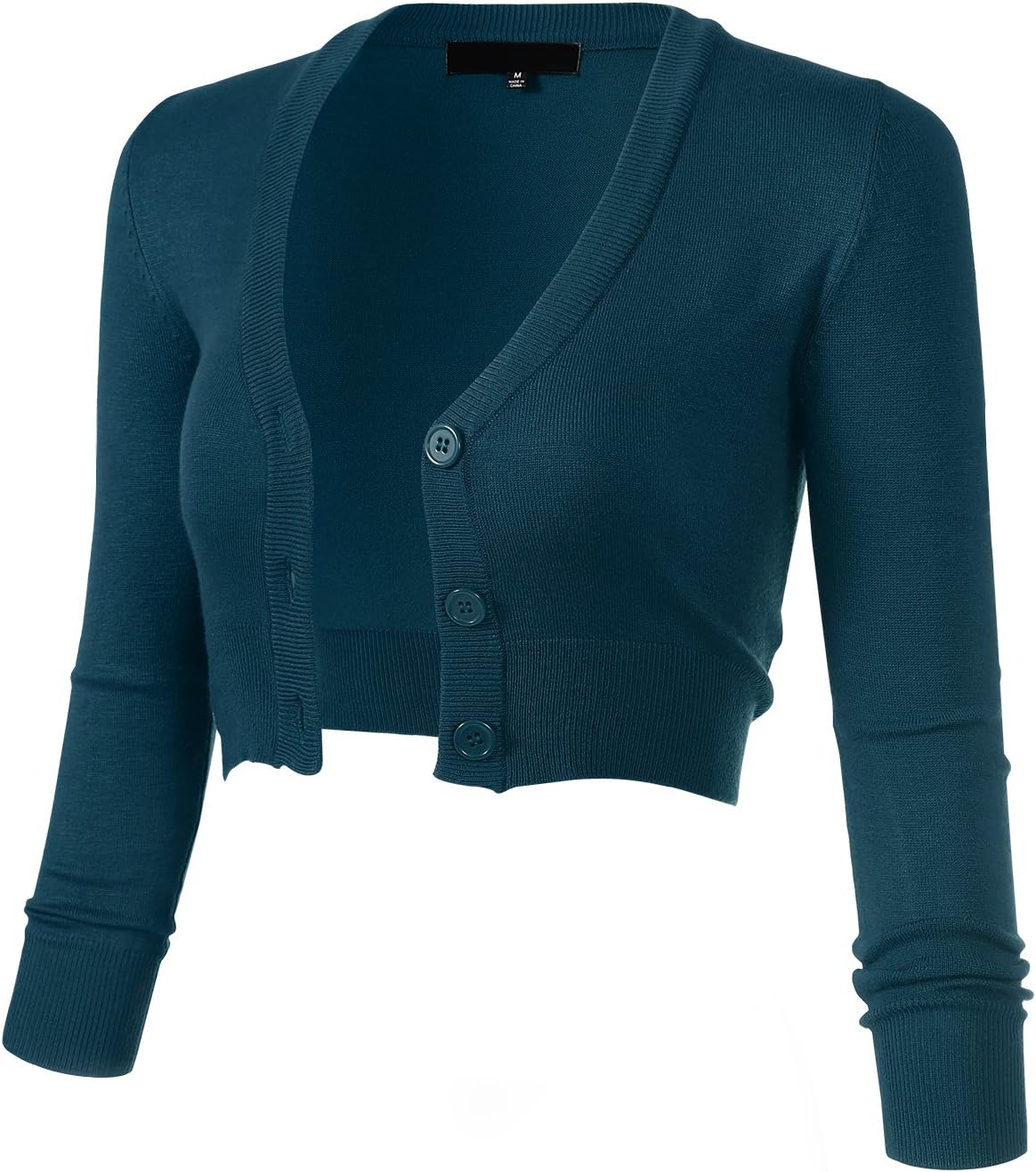 Allsense Women's 3/4 Sleeve Cropped Bolero Cardigan Sweater