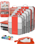 10 Set Compression Packing Cubes for Travel - Orange Space-Saving Kit