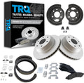 TRQ Rear Ceramic Pad Coated Rotor Parking Shoe & Backing Plates Kit