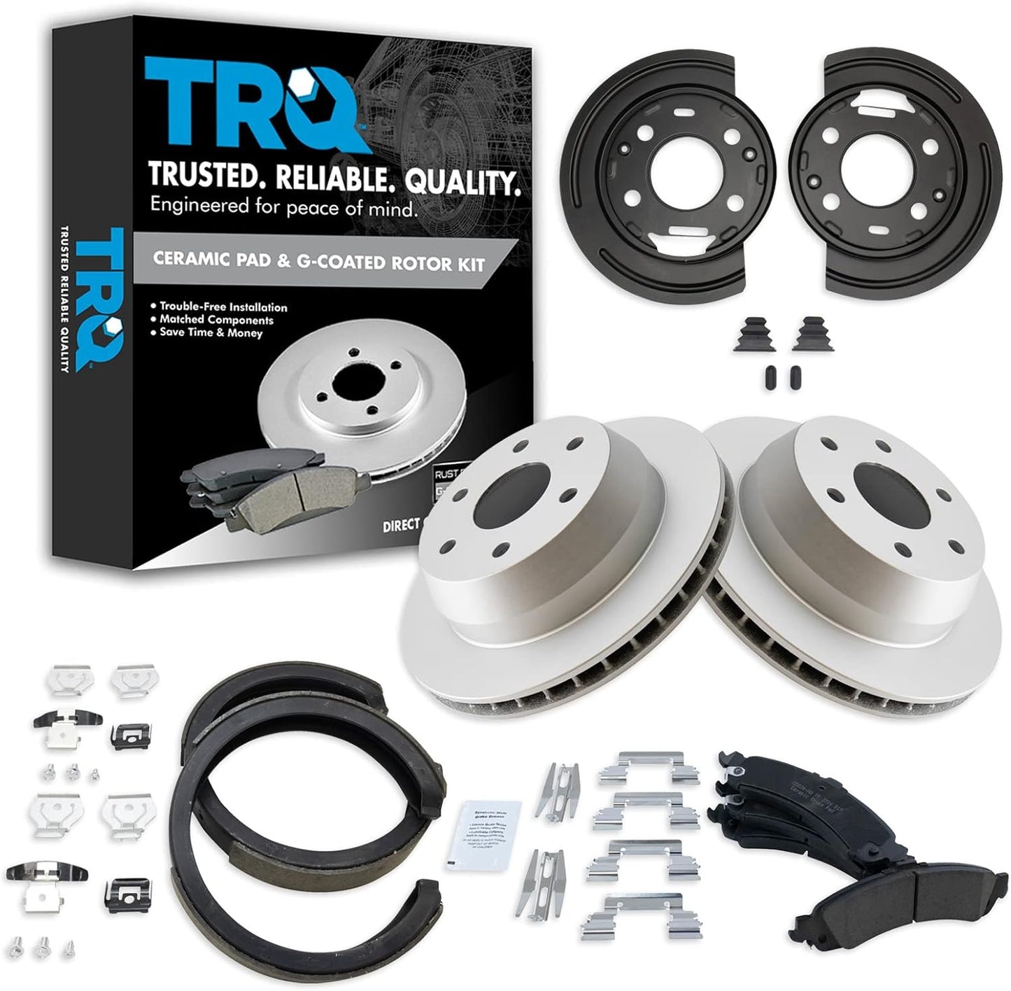 TRQ Rear Ceramic Pad Coated Rotor Kit for GM Vehicles