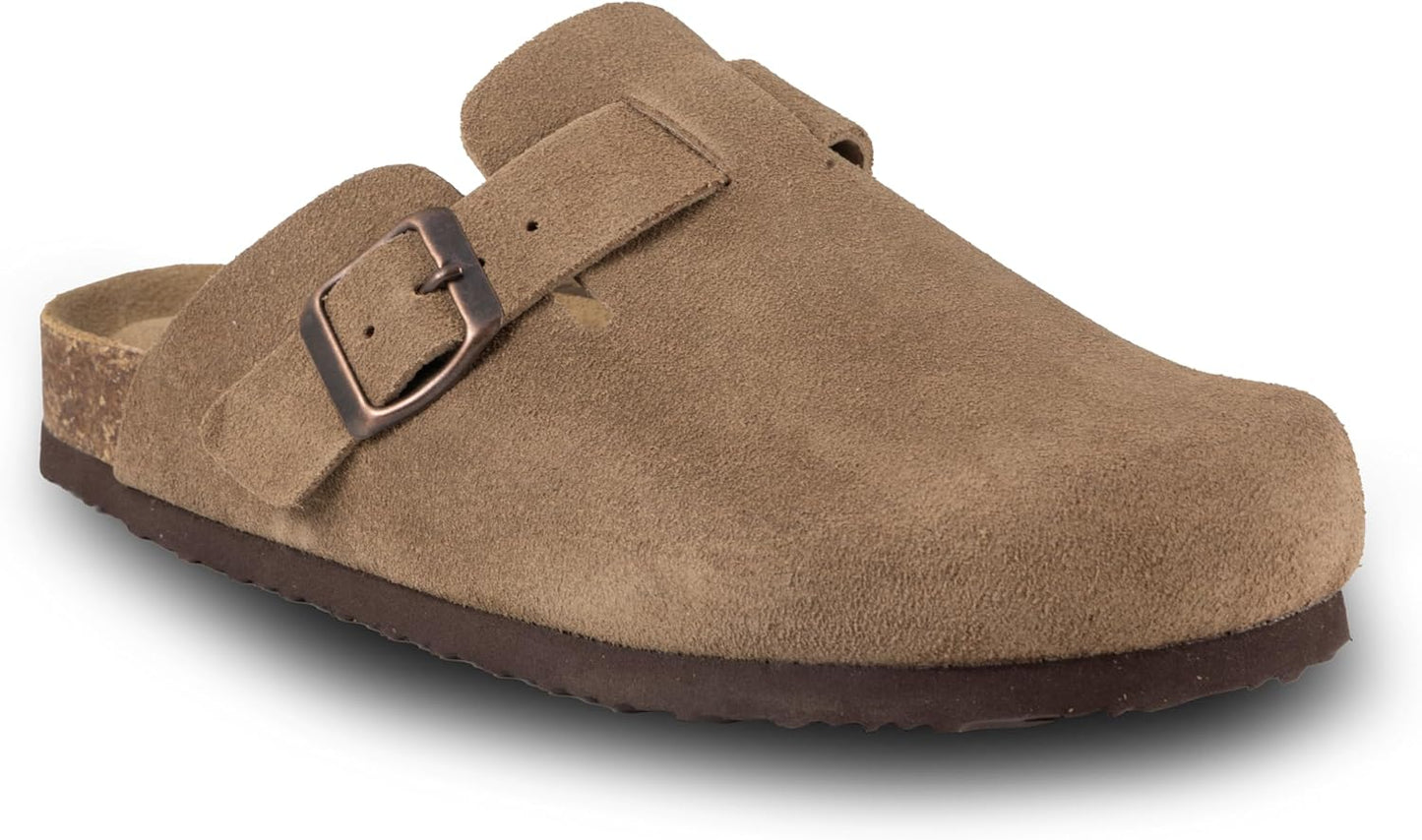 Women's Suede Clogs Slip-On Buckle Slides with Arch Support