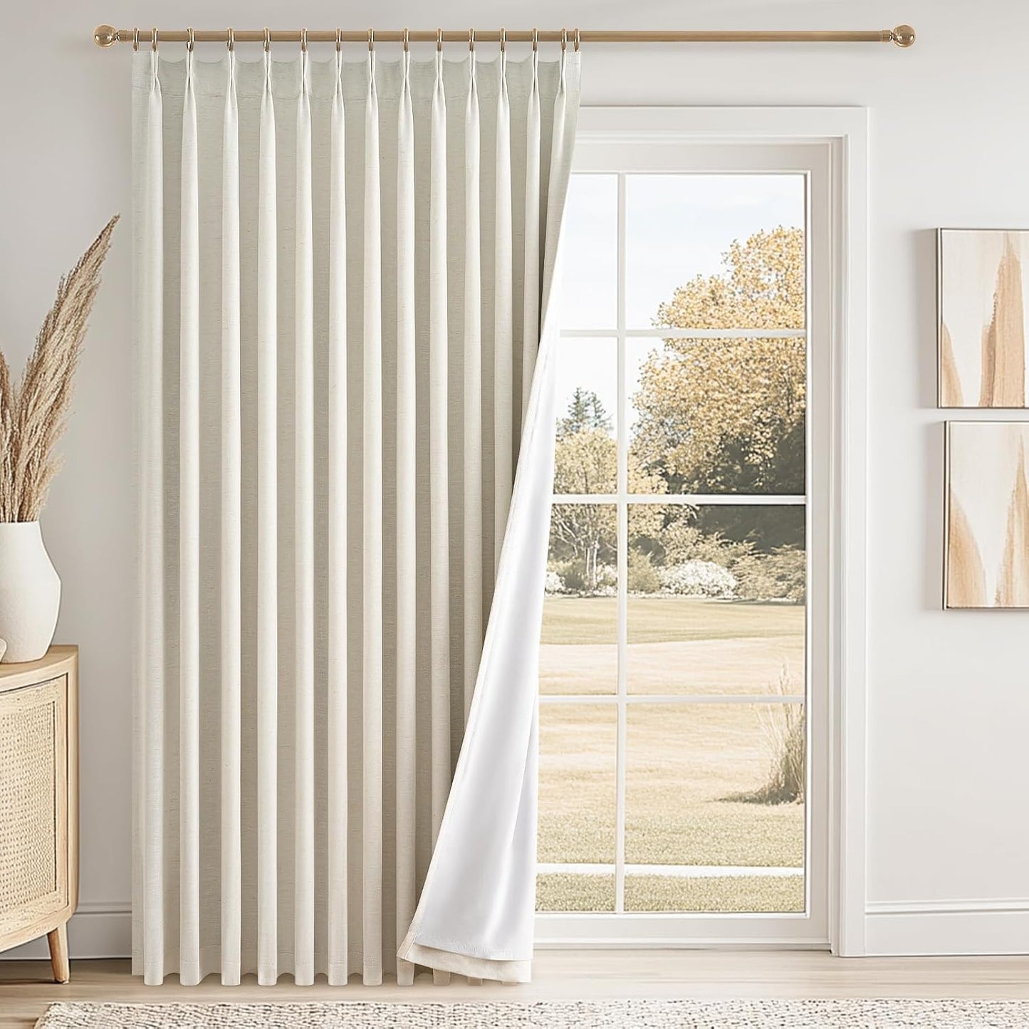 96 Inch Long Natural Pinch Pleated Blackout Curtains for Elegance