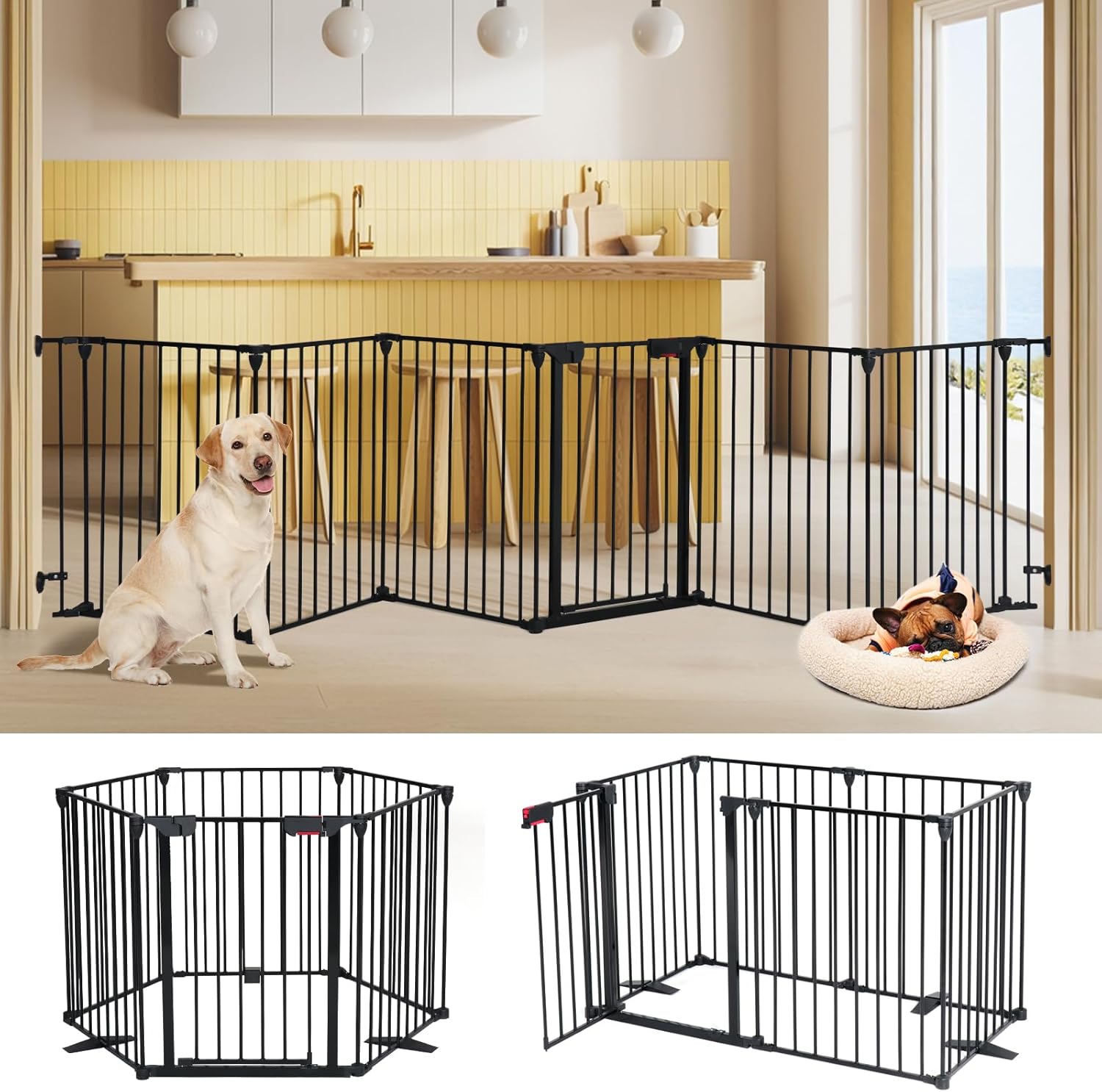 Freestanding Dog Gates with Door Walk Through for Extra Safety