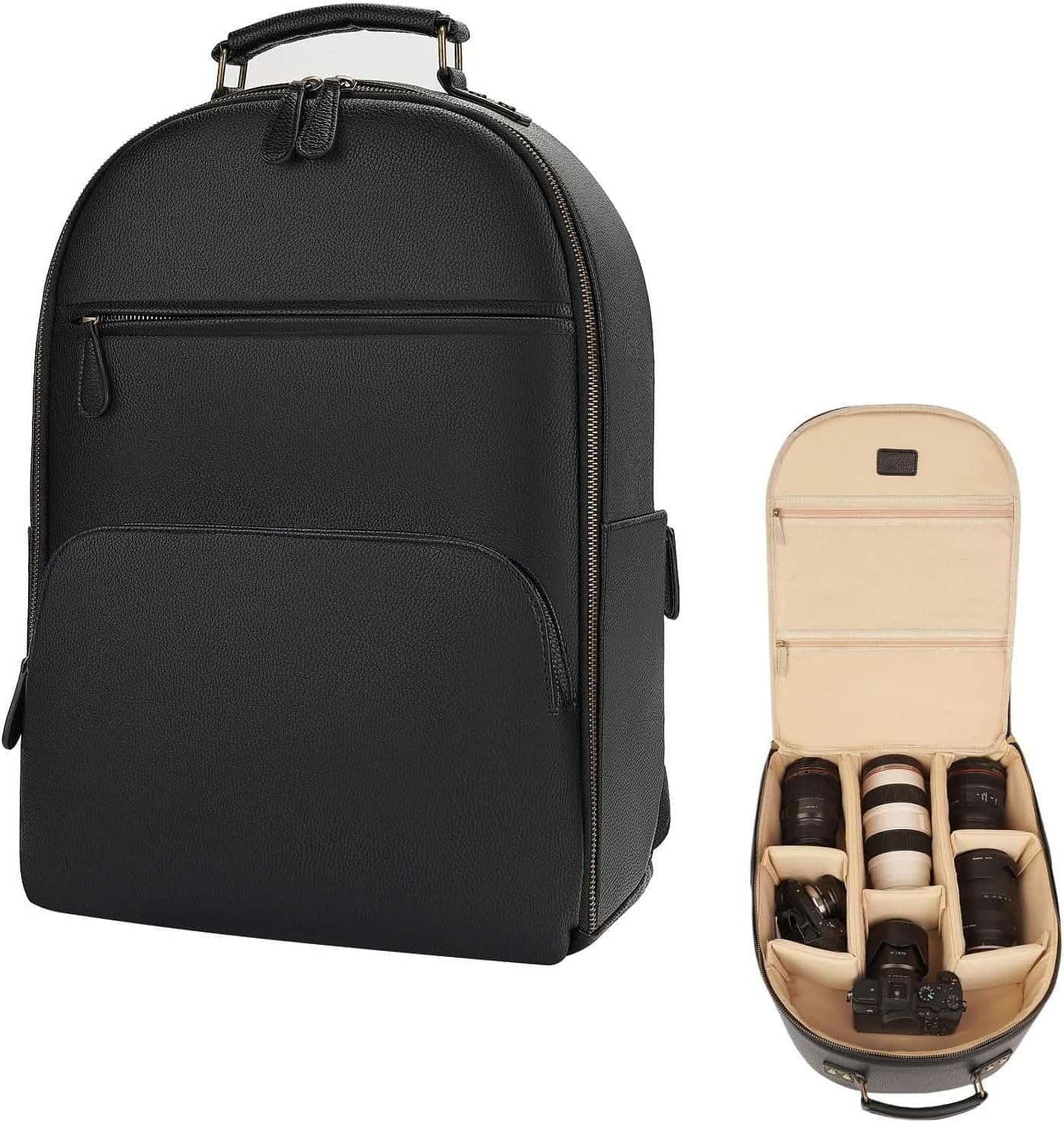 Camera Backpack Classic PU Leather for DSLR with Laptop Compartment