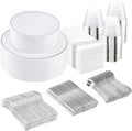 350Pc Silver Plastic Dinnerware Set for 50 Guests - Elegant Disposable