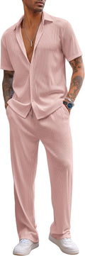 Men's 2 Piece Casual Short Sleeve Button Down Set - Loose Summer Fit