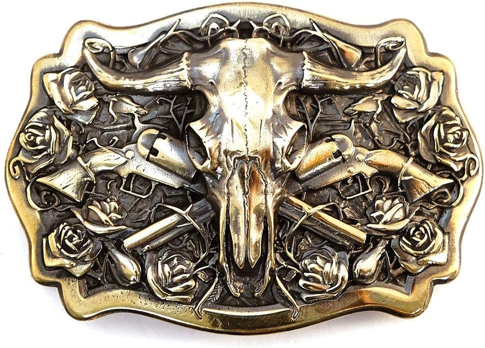 American Bison Buffalo Skull Solid Brass Trophy Belt Buckle