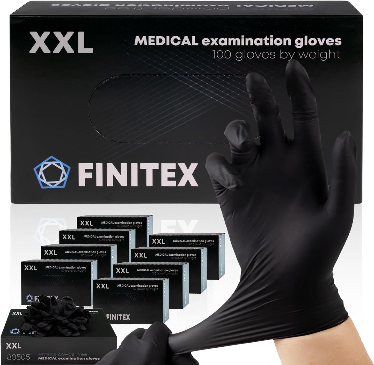 FINITEX Black Nitrile Disposable Medical Exam Gloves - 1000 PCS