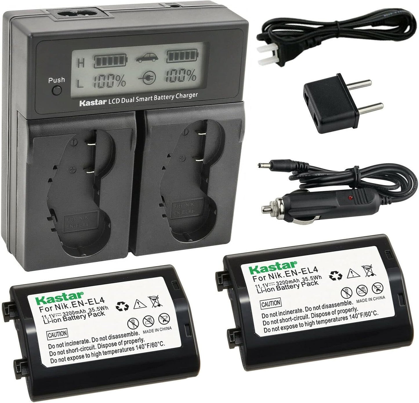 Kastar 2-Pack EN-EL4a Battery and AC Charger for Nikon Cameras